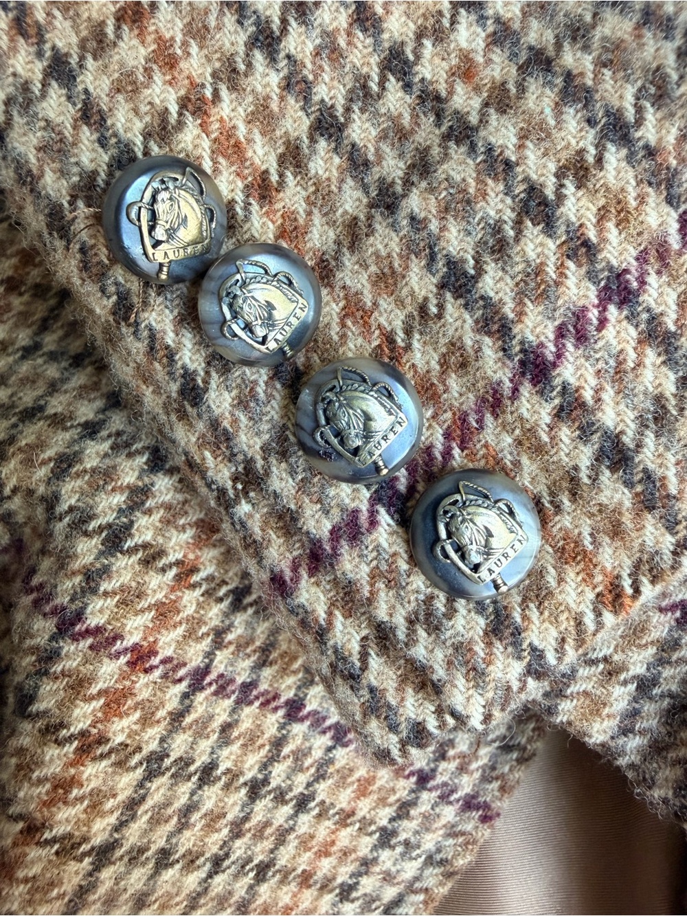 Ralph Lauren Wool Brown Houndstooth Zip Blazer | 6 - Picture 5 of 6